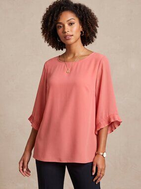 NWOT | Dusty Rose Sheer Ruffle Bell Sleeve Round Neck Blouse | Medium